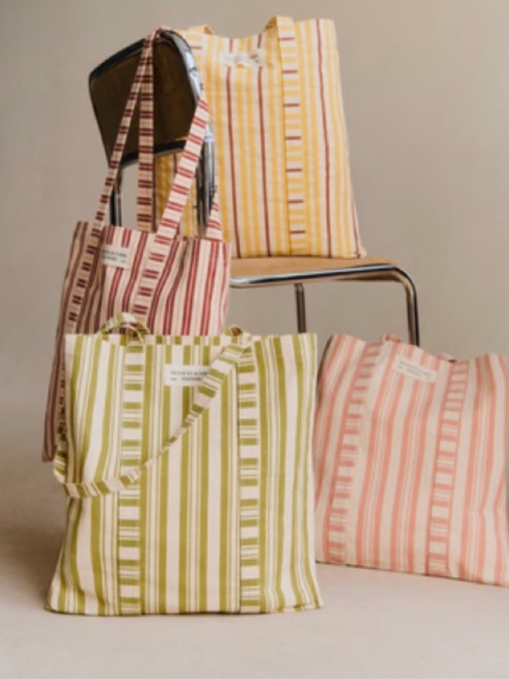 Sézane Olive and Cream Striped Canvas Tote NWOT